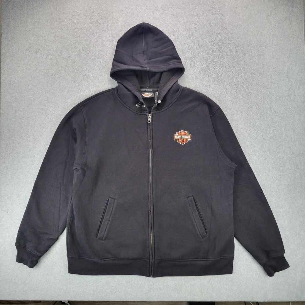 Harley-Davidson Zip Hoodie Mens XL Black V-Twin Power Graphic Fleece Sweatshirt
